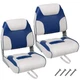 Boat Seats 2 Pack Low Back Folding Blue White Fishing Thick Padding GarveeLife