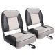 XGEAR Deluxe Low Back Boat Seat, Fold-Down Fishing C-Low Back-White/Charcoal